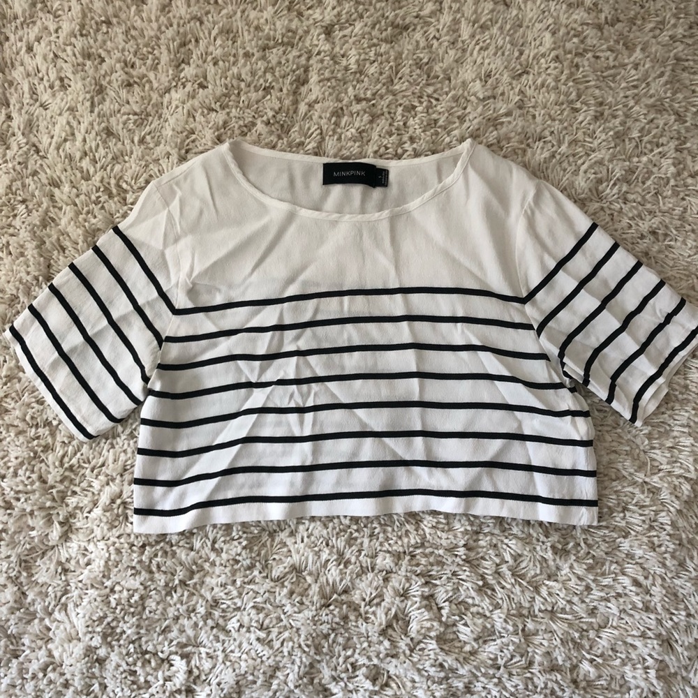 MinkPink Striped Cropped Tee